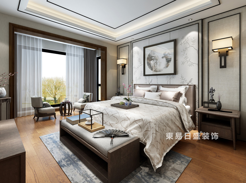 桂林复式楼220㎡新中式风格:主卧室装修设计效果图