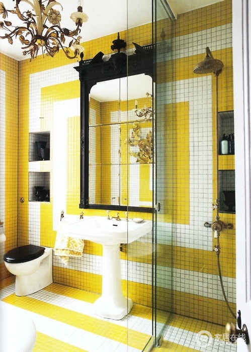 黄色调墙砖搭配推荐 清新卫浴设计
