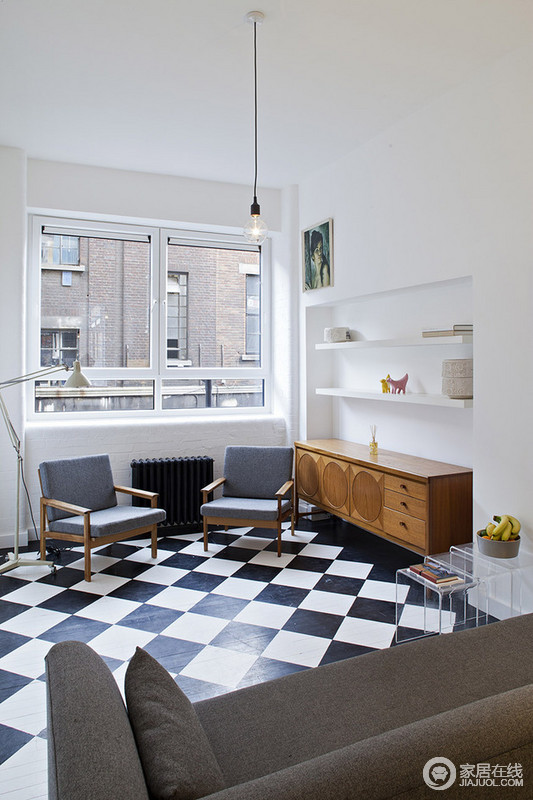 黑白地板的个性空间 新古典风格的公寓