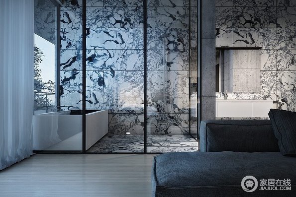 黑白色调混凝土房子 独特的卫浴瓷砖