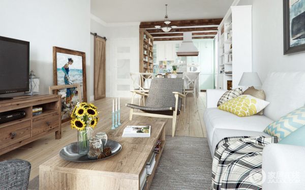 85平混搭公寓设计 自然质朴原木风家居