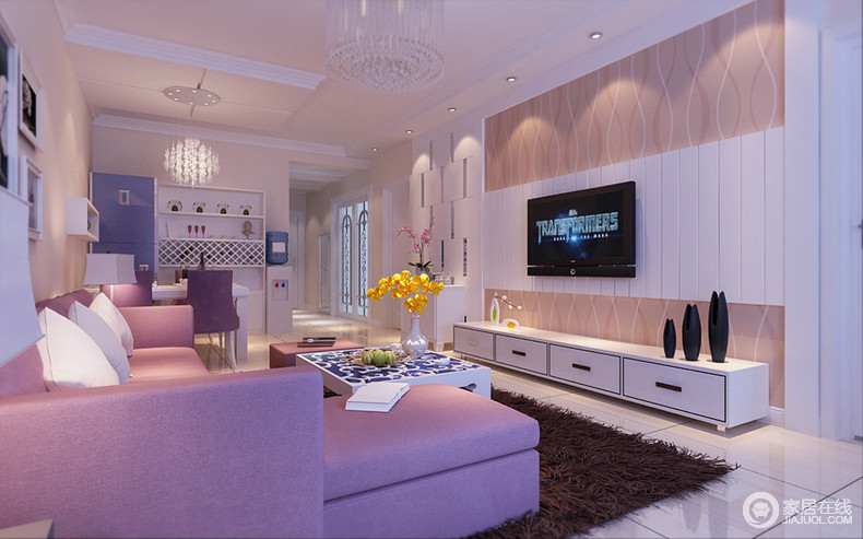 90平两室两厅装修 柔和清雅淡紫色家居