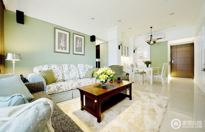 99平米清新自然两居室 美式风格公寓