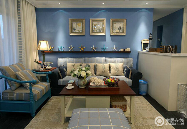 90平米地中海风格两居室 时尚蓝色住宅