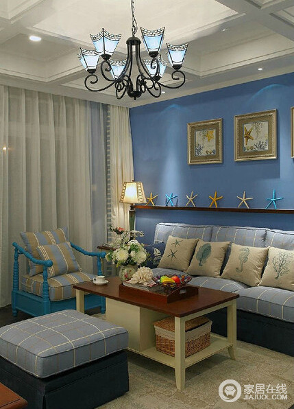 90平米地中海风格两居室 时尚蓝色住宅