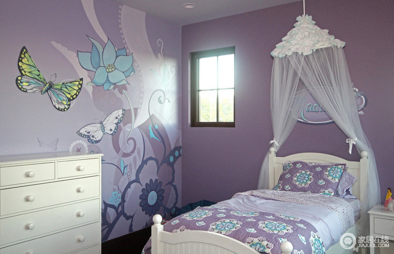 紫色创意手绘墙 儿童房