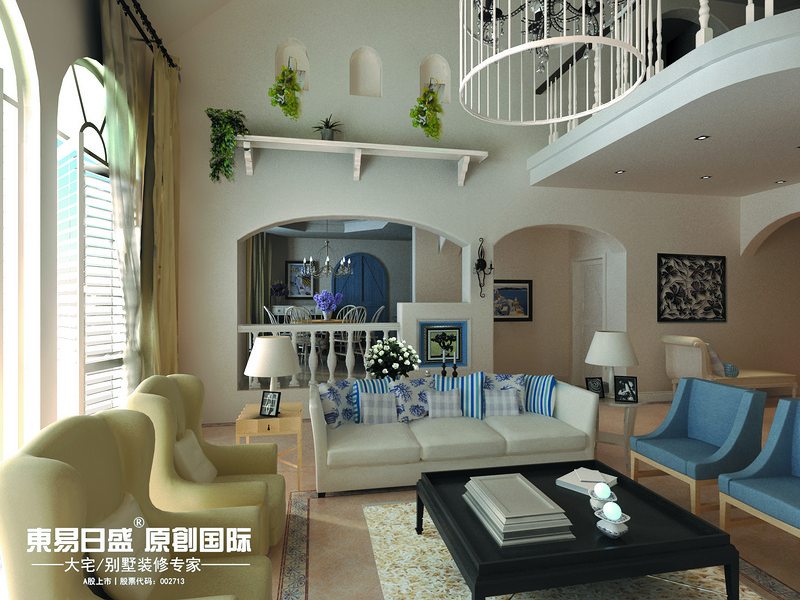 桂林安厦•麒麟湾别墅361㎡地中海风格：一楼客厅装修设计效果图