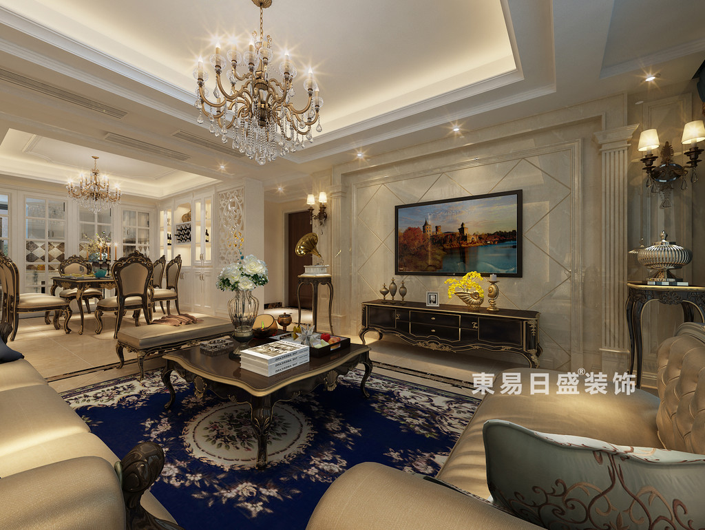 桂林彰泰•天街三居室120㎡欧式风格：客厅装修设计效果图