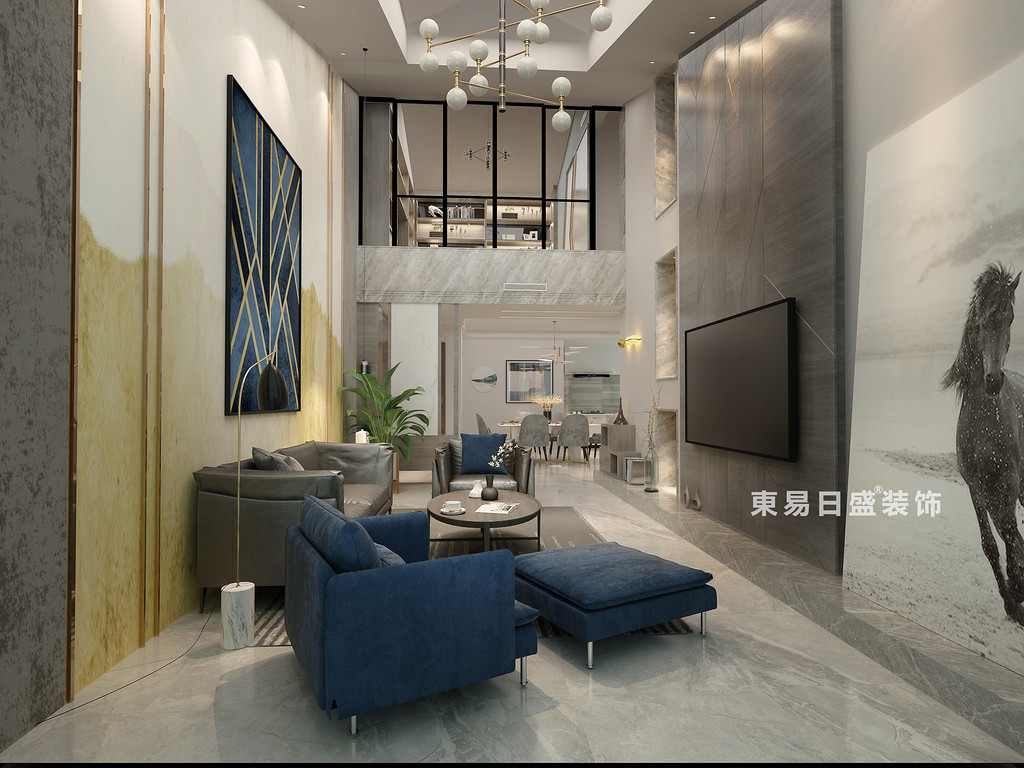 桂林冠泰•水晶城顶层复式楼250㎡现代简约风格：客厅装修设计效果图