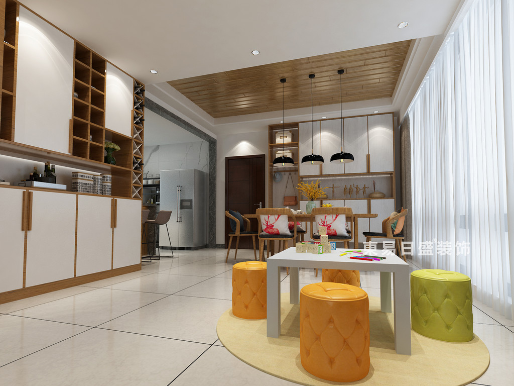 桂林医专家属楼四居室120㎡现代风格：餐厅厨房装修设计效果图