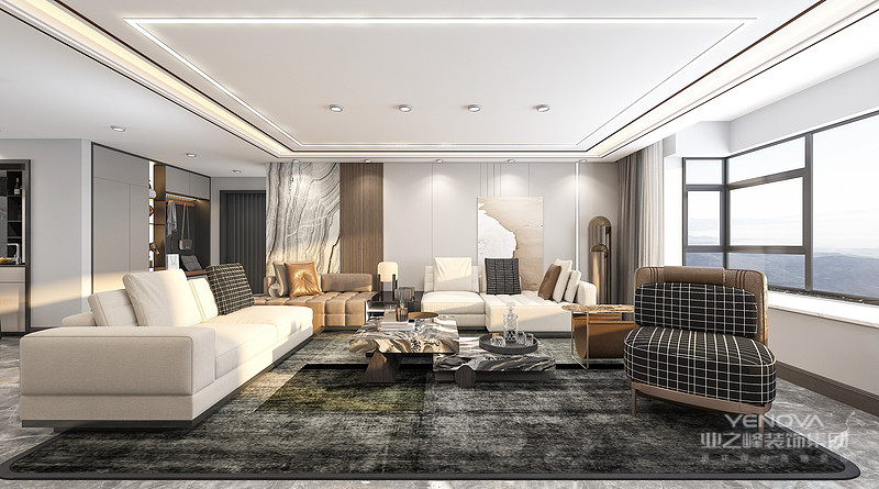 客厅空间整体看非常宽敞明亮，整体设计非常简单与精致