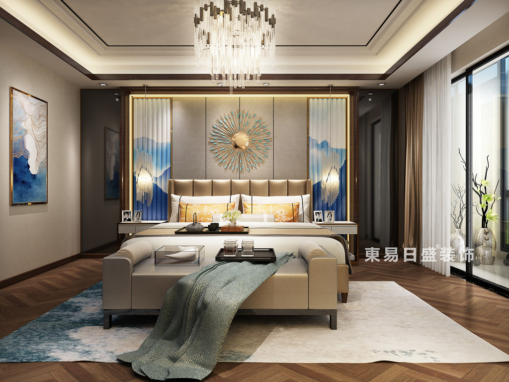 桂林信和信•原乡墅别墅600㎡新中式风格：主卧室装修设计效果图