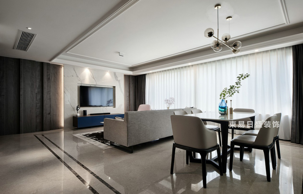 桂林万达城三居室125㎡现代风格：客餐厅装修设计效果图