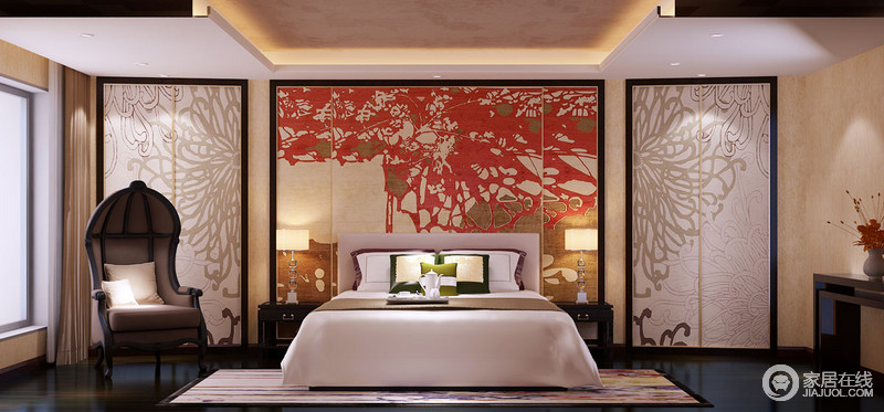 红色剪纸画是这个素雅空间的一抹亮色，并将浓厚的中国文化表达得淋漓尽致。