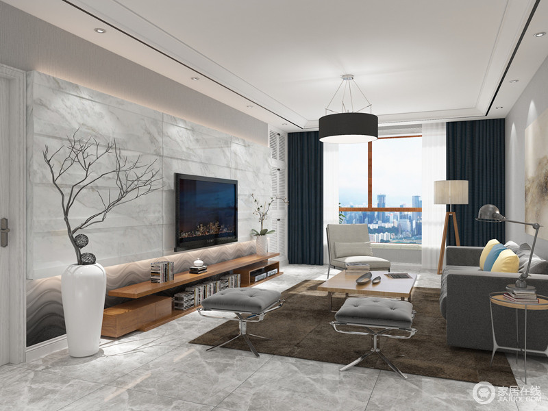 现代风格的客厅，让人回家之后看了就觉得心情舒畅，简洁大方的空间规划显示出不一样的空间格局。