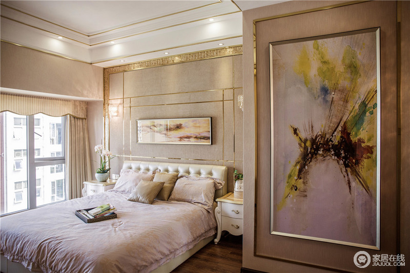 卧室作为休息室，强调功能性设计,线条简约流畅,色彩对比都是以暖色为主。