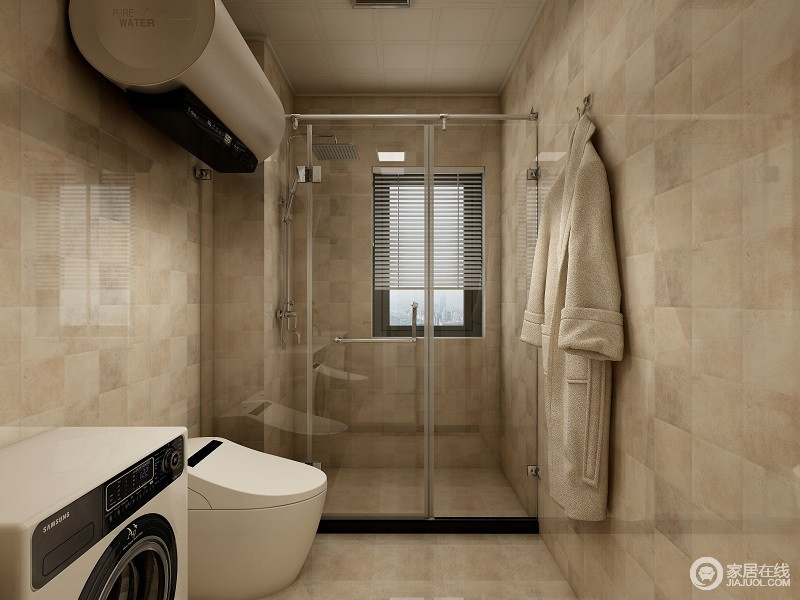 卫生间是比较私密的空间，没有过多的修饰，简单的玻璃浴房将干湿功能进行了处理，易于清洁；米色的砖石本身就有一种自然的朴素，正如主人所向往的生活一样，简单朴实就好。