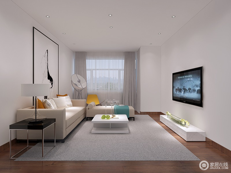 客厅的设计选择了简约的风格，以浅色为主色，让原本不大的空间显得更加开阔。
