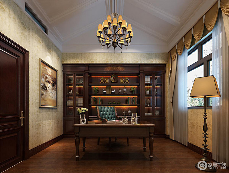 书房设计从色调到材质，都表现出雅静的特征，给业主留一处静心潜读的空间。