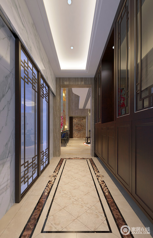 棕色窗棂彰显出中国传统工艺的精湛，对面整体式收纳柜，不仅满足收纳要求，还将棕色的张力因子释放。
