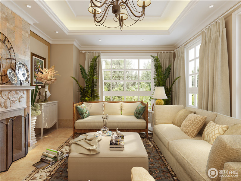 自然将鲜活植物的蓬勃朝气引入客厅中，更让坐在客厅的人，都能感受一种绿化清新的舒畅感。