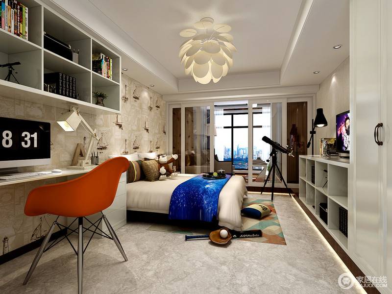 卧室的设计并非一定要有多姿多彩的色调和层出不穷的造型来营造气氛；大方简洁、清逸淡雅而又极富现代感的简约主义，何尝不是一个好的设计呢。
