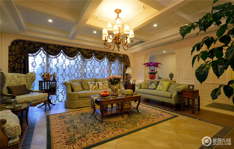 美式风格的客厅是宽敞而富有田园气息的。