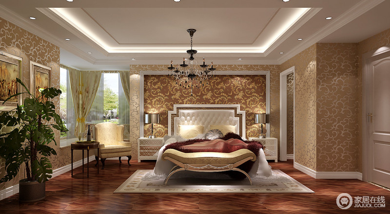 简欧风格继承了传统欧式风格的装饰特点，吸取了其风格的“形神”特征，在设计上追求空间变化的连续性和形体变化的层次感，室内多采用带有图案的壁纸、地毯、窗帘、床罩、及古典装饰体现华丽风格