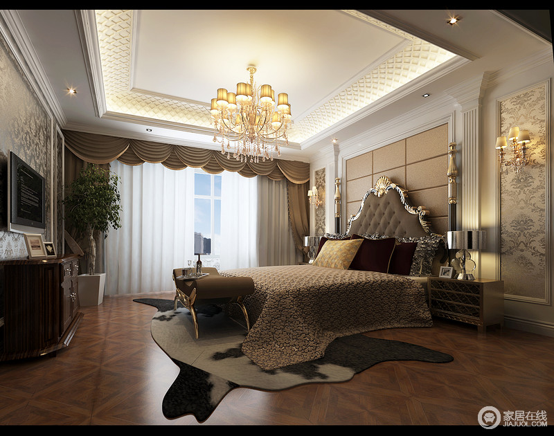 它在形式上以浪漫主义为基础，常用大理石、华丽多彩的织物、精美的地毯、多姿曲线的家具，让室内显示出豪华、富丽的特点，充满强烈的动感效果。