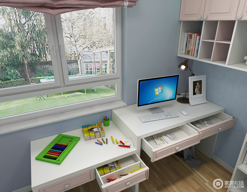 高低书桌设计，同时满足祖孙两人使用，等孩子长大，小书桌也可以充当床头柜使用。合理划分抽屉空间，一目了然。