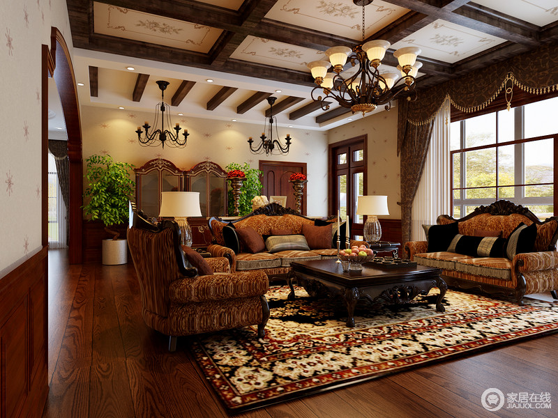 美式乡村风格的家具通常简洁爽朗，线条简单、体积粗犷，其选材也十分广泛。
