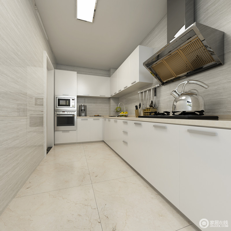 灰色暗纹大理石，光滑细腻，亮丽清新，装在居室中可以把居室衬托得更加地典雅大方，一改厨房杂乱暗沉的局面。