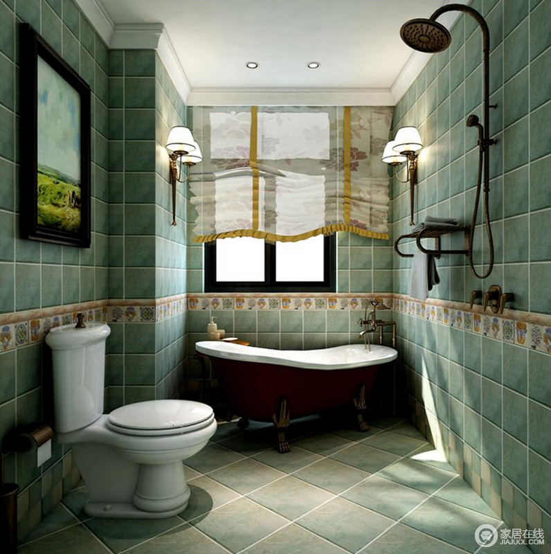 卫浴间很适合盛夏使用，清新中蕴藏着自然赐予的力量，带来绿调的空间，蔓延着生命的精致。