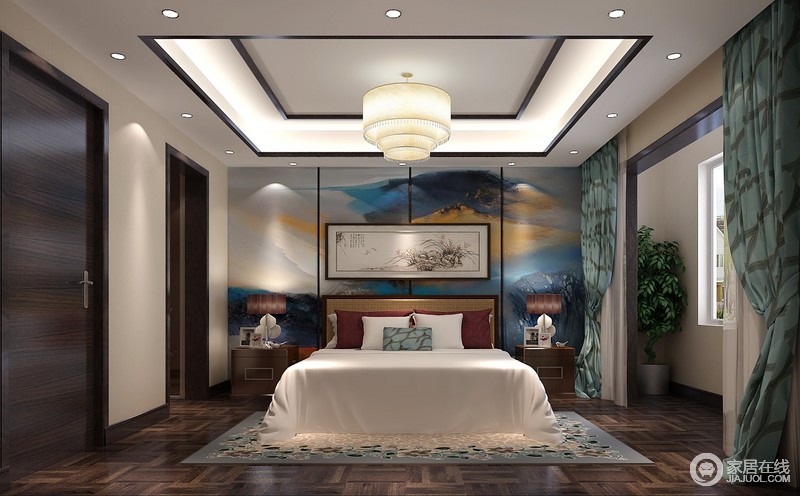 主卧，卧室明亮，简洁既有现代风又有中国古色古香韵味。