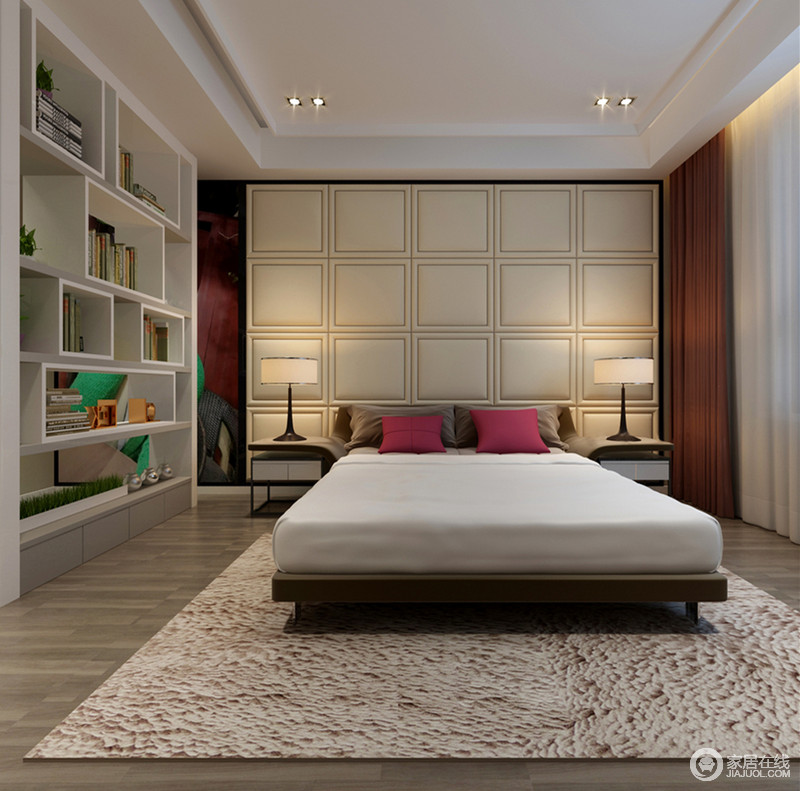 卧室中出现了大量地方格子装饰，让空间格出品质，格出舒适。