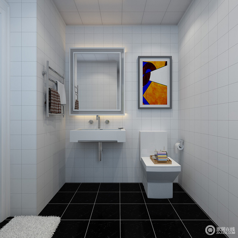 黑白的卫浴间里引流着最潮流的空间设计，从波普艺术众延伸出来的挂画是这个空间中最美的符号，造就着高雅的空间。