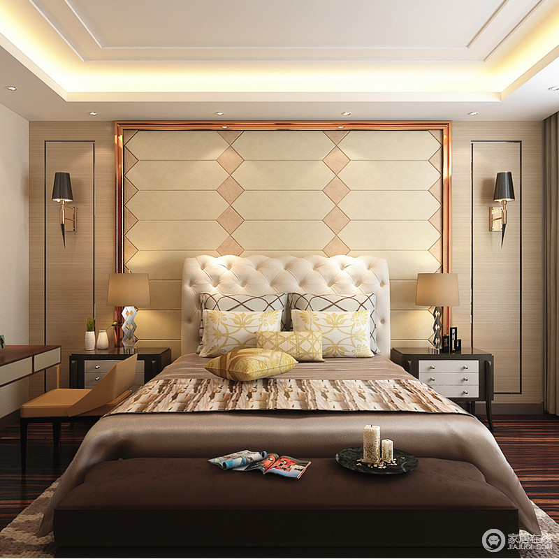 空间中如选用淡色便太过轻薄，不如选用深沉而庄重地褐色和咖色，让卧室更富底蕴。