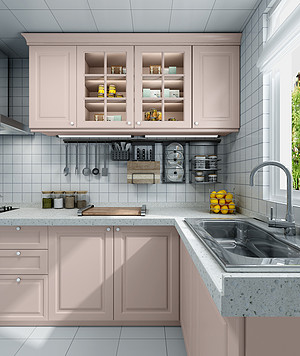 粉色厨房效果图 粉色厨房装修效果图 粉色厨房装修图片 家居在线