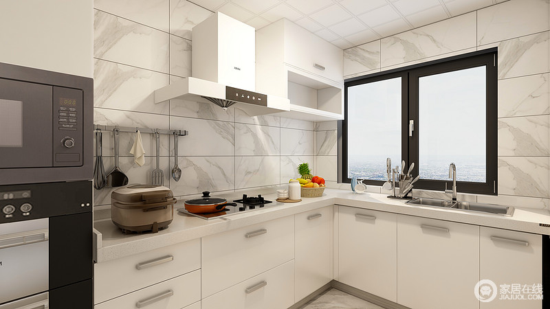 厨房主要就是以使用功能为主，色调整体也是以暖白色为主，显得空间明亮干净。