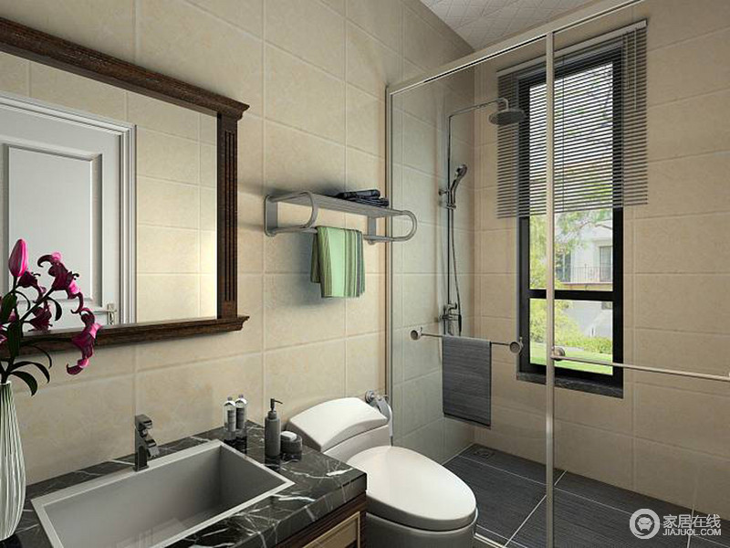 浴室里也不能忘记利用玻璃来划分或者点缀，不仅方便实用，也让小空间更具独特性。