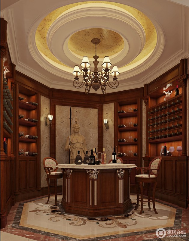 红酒储藏室，大面积的红色应运，体会到古典的优雅与雍荣，不禁让人怦然心动。