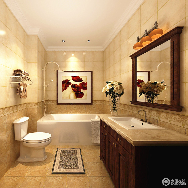 卫浴间因需而设，经典壁画点亮了整个浴室的色彩，也让生活变得轻松自如。