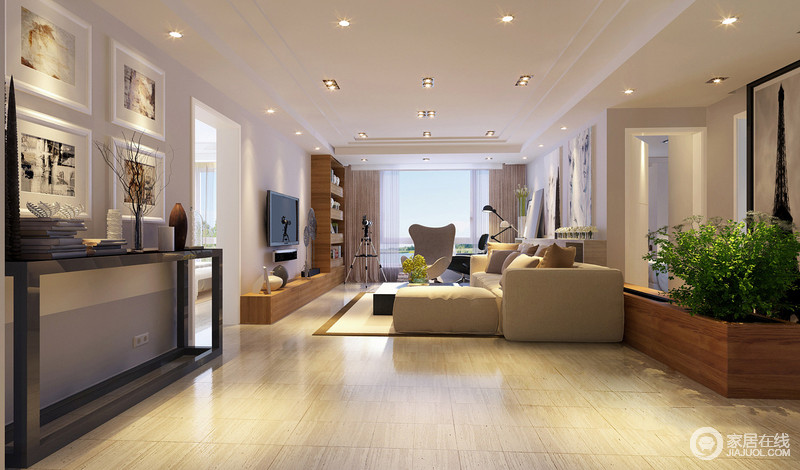 在家具配置上，白亮光系列家具，独特的光泽使家具倍感时尚，具有舒适与美观并存的享受。在配饰上，延续了黑白灰的主色调，以简洁的造型、完美的细节，营造出时尚前卫的感觉。