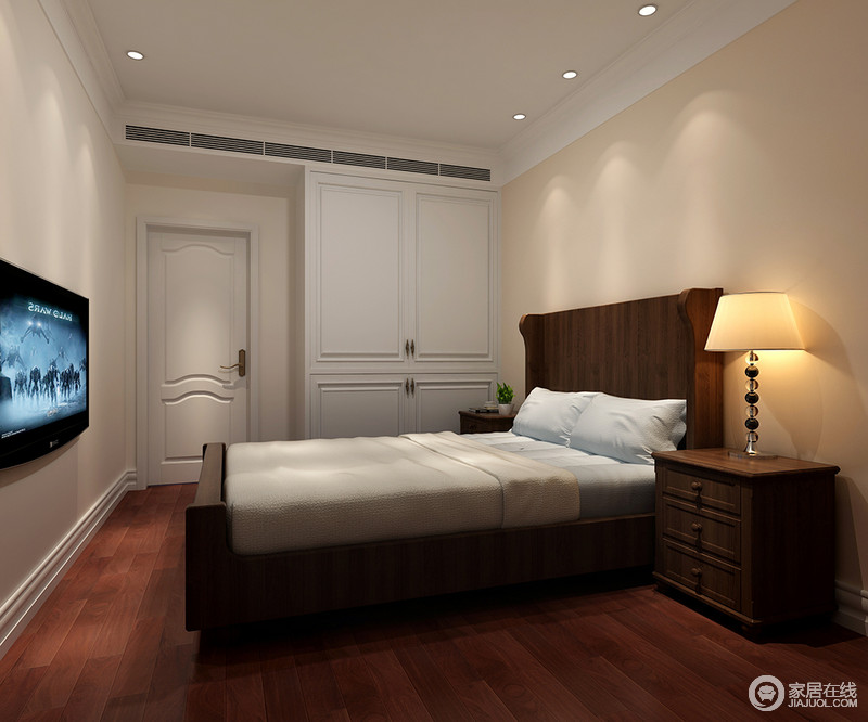 卧室以中性色的大气来表达“海纳百川”的气魄，让整个空间有更好的寓意；设计简单，但是舒适、简单和温馨却是显而易见的。