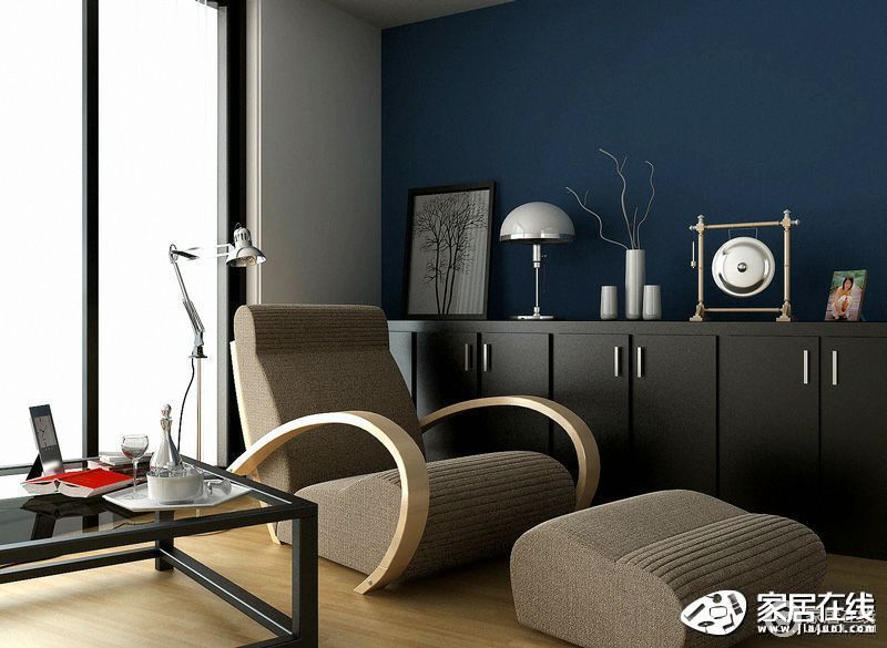 蓝色现代风格起居室