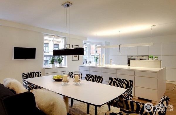 豪华版的北欧家居 开放式客厅白色厨房