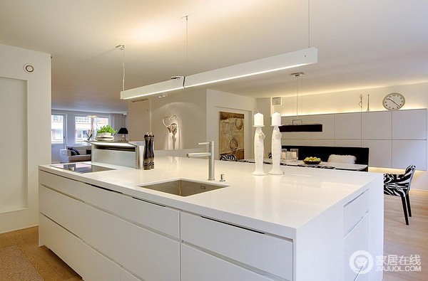 豪华版的北欧家居 开放式客厅白色厨房
